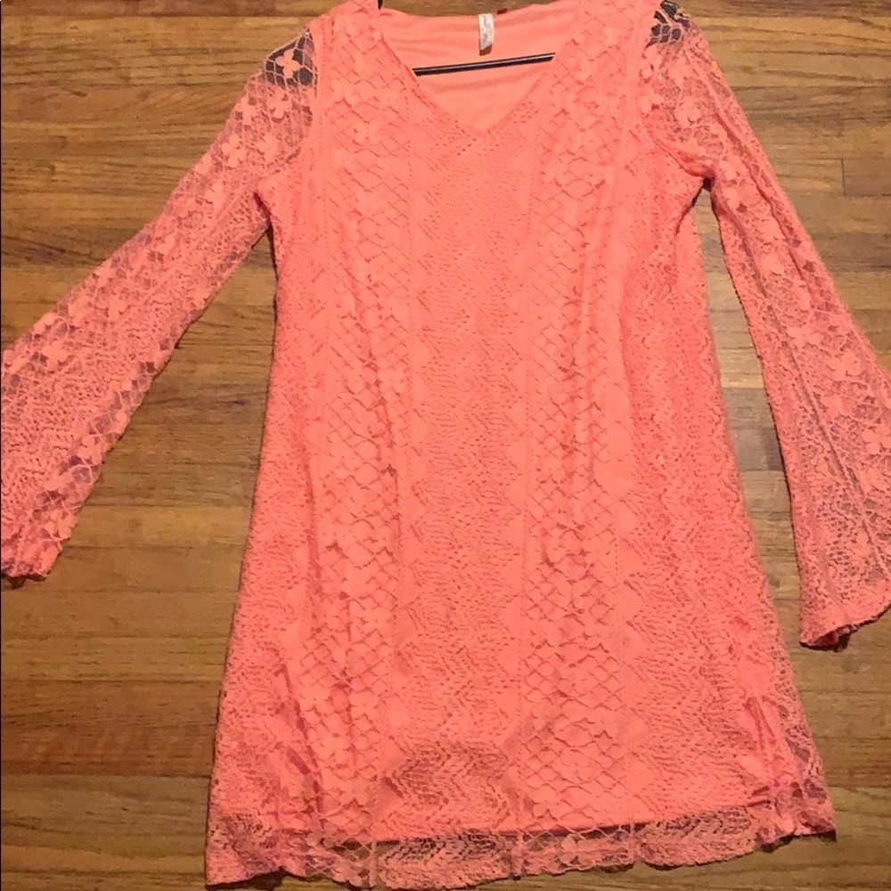 Red camel peach lace dress